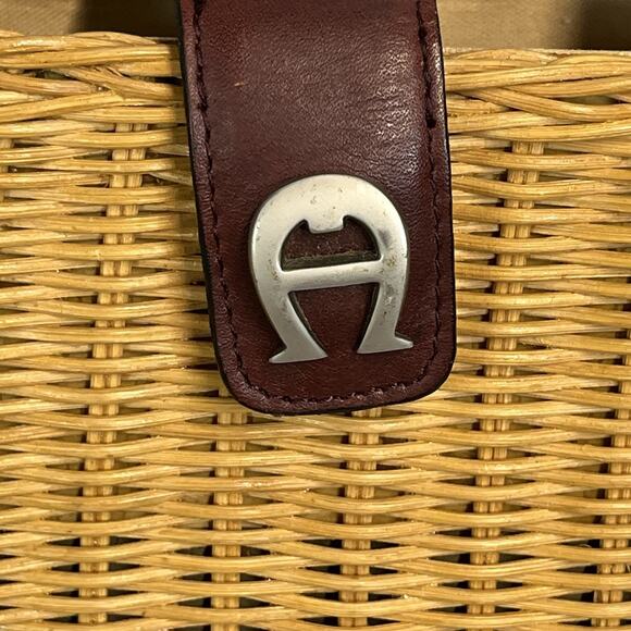 Vintage 80's ETIENNE AIGNER Wicker Leather Handles Basket Bag Handbag Purse - Picture 3 of 15